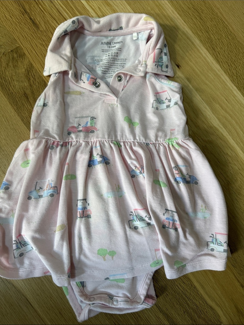 Angel Dear Light Pink Polo Dress Onesie with Golf Cart Print